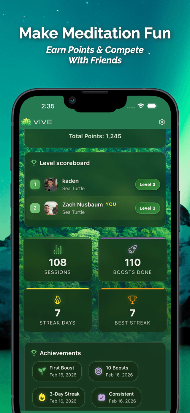 Make meditation fun - leaderboard and achievements